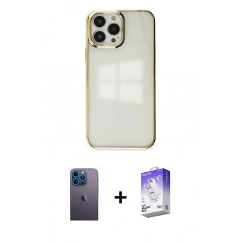MARSİLYAN™- iPhone 13 Pro Max Kılıf Doruk Doku Prime - Siyah Bilvis 5in1 3D Magic Cam Ekran Koruyucu + Neon Fosforlu Kamera Lens - MI