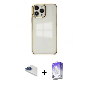 MARSİLYAN™- iPhone 13 Pro Max Kılıf Doruk Doku Prime - Siyah Bilvis 5in1 3D Magic Cam Ekran Koruyucu + Pers Alüminyum Kamera Lens - LT