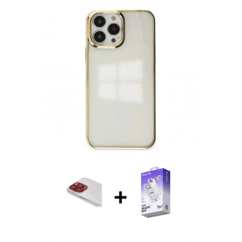 MARSİLYAN™- iPhone 13 Pro Max Kılıf Doruk Doku Prime - Siyah Bilvis 5in1 3D Magic Cam Ekran Koruyucu + Pers Alüminyum Kamera Lens - KI