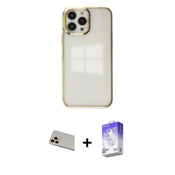 MARSİLYAN™- iPhone 13 Pro Max Kılıf Doruk Doku Prime - Siyah Bilvis 5in1 3D Magic Cam Ekran Koruyucu + Rainbow Kamera Lens Koruma Cam - REGD