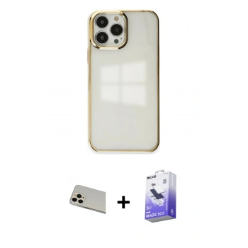 MARSİLYAN™- iPhone 13 Pro Max Kılıf Doruk Doku Prime - Siyah Bilvis 5in1 5D Magic Hayalet Cam Ekran Koruyucu + Rainbow Kamera Lens Koruma Cam - REGD