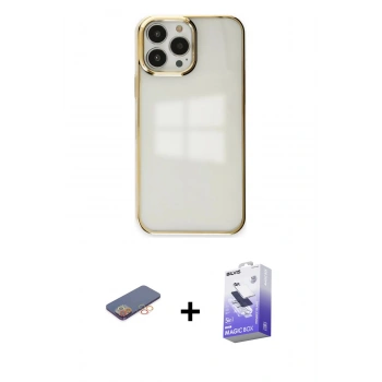 MARSİLYAN™- iPhone 13 Pro Max Kılıf Doruk Doku Prime - Siyah Bilvis 5in1 5D Magic Hayalet Cam Ekran Koruyucu + Renkli Kamera Lens Koruma Cam - TU