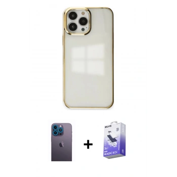 MARSİLYAN™- iPhone 13 Pro Max Kılıf Doruk Doku Prime - Siyah Bilvis 5in1 5D Magic Hayalet Cam Ekran Koruyucu + Neon Fosforlu Kamera Lens - MI