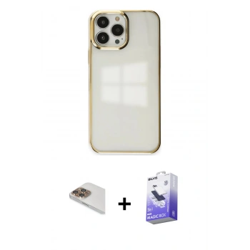 MARSİLYAN™- iPhone 13 Pro Max Kılıf Doruk Doku Prime - Siyah Bilvis 5in1 5D Magic Hayalet Cam Ekran Koruyucu + Pers Alüminyum Kamera Lens - GD