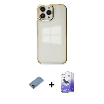 MARSİLYAN™- iPhone 13 Pro Max Kılıf Doruk Doku Prime - Siyah Bilvis 5in1 5D Magic Hayalet Cam Ekran Koruyucu + Shine Kamera Lens Koruma Cam - GI