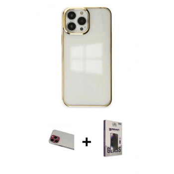 MARSİLYAN™- iPhone 13 Pro Max Kılıf Doruk Doku Prime - Siyah Bilvis Hayalet Cam Ekran Koruyucu + Rainbow Kamera Lens Koruma Cam - KI