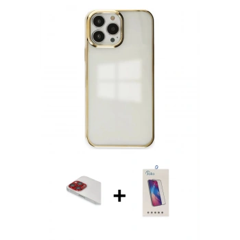 MARSİLYAN™- iPhone 13 Pro Max Kılıf Doruk Doku Prime - Siyah Joko 5D Cam + Pers Alüminyum Kamera Lens - KI