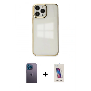 MARSİLYAN™- iPhone 13 Pro Max Kılıf Doruk Doku Prime - Siyah Joko 5D Cam + Neon Fosforlu Kamera Lens - MI