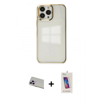 MARSİLYAN™- iPhone 13 Pro Max Kılıf Doruk Doku Prime - Siyah Joko 5D Cam + Rainbow Kamera Lens Koruma Cam - MR