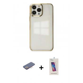 MARSİLYAN™- iPhone 13 Pro Max Kılıf Doruk Doku Prime - Siyah Joko 5D Cam + Renkli Kamera Lens Koruma Cam - PE