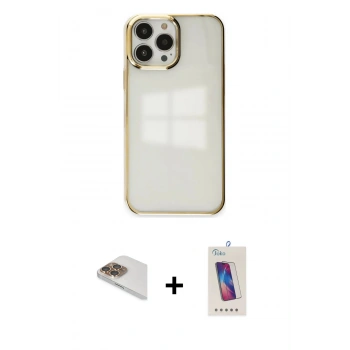 MARSİLYAN™- iPhone 13 Pro Max Kılıf Doruk Doku Prime - Siyah Joko 5D Cam + Pers Alüminyum Kamera Lens - GD