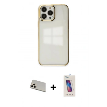 MARSİLYAN™- iPhone 13 Pro Max Kılıf Doruk Doku Prime - Siyah Joko 5D Cam + Rainbow Kamera Lens Koruma Cam - REGD