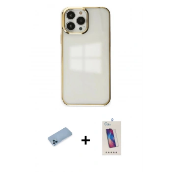 MARSİLYAN™- iPhone 13 Pro Max Kılıf Doruk Doku Prime - Siyah Joko 5D Cam + Shine Kamera Lens Koruma Cam - MI