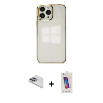 MARSİLYAN™- iPhone 13 Pro Max Kılıf Doruk Doku Prime - Siyah Joko 5D Cam + Pers Alüminyum Kamera Lens - SABE