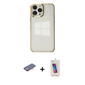 MARSİLYAN™- iPhone 13 Pro Max Kılıf Doruk Doku Prime - Siyah Joko 5D Cam + Renkli Kamera Lens Koruma Cam - TU