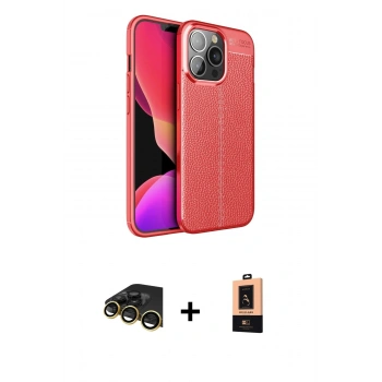 MARSİLYAN™- iPhone 13 Pro Max Kılıf Doruk Klasik Özel Seri - Şeffaf Maxco Cam Ekran Koruyucu + Raze Metal Kamera Lens - GD