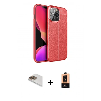 MARSİLYAN™- iPhone 13 Pro Max Kılıf Doruk Klasik Özel Seri - Şeffaf Maxco Cam Ekran Koruyucu + Pers Alüminyum Kamera Lens - GD