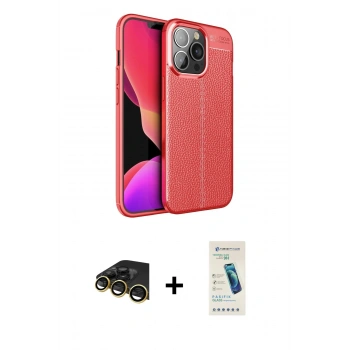 MARSİLYAN™- iPhone 13 Pro Max Kılıf Doruk Klasik Özel Seri - Şeffaf Pasifik Cam Ekran Koruyucu + Raze Metal Kamera Lens - GD