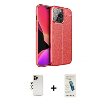 MARSİLYAN™- iPhone 13 Pro Max Kılıf Doruk Klasik Özel Seri - Şeffaf Pasifik Cam Ekran Koruyucu + Shine Kamera Lens - GD