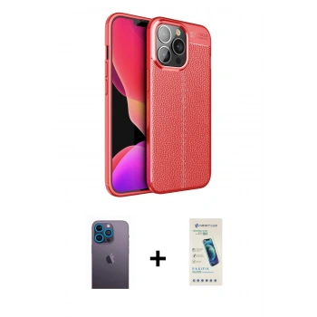 MARSİLYAN™- iPhone 13 Pro Max Kılıf Doruk Klasik Özel Seri - Şeffaf Pasifik Cam Ekran Koruyucu + Neon Fosforlu Kamera Lens - MI