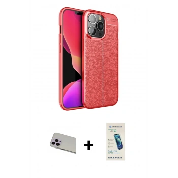 MARSİLYAN™- iPhone 13 Pro Max Kılıf Doruk Klasik Özel Seri - Şeffaf Pasifik Cam Ekran Koruyucu + Rainbow Kamera Lens Koruma Cam - MR