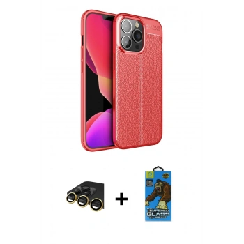 MARSİLYAN™- iPhone 13 Pro Max Kılıf Doruk Klasik Özel Seri - Siyah 18D Cam Ekran Koruyucu + Raze Metal Kamera Lens - GD