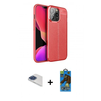 MARSİLYAN™- iPhone 13 Pro Max Kılıf Doruk Klasik Özel Seri - Siyah 18D Cam Ekran Koruyucu + Pers Alüminyum Kamera Lens - LT