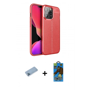 MARSİLYAN™- iPhone 13 Pro Max Kılıf Doruk Klasik Özel Seri - Siyah 18D Cam Ekran Koruyucu + Shine Kamera Lens Koruma Cam - MI