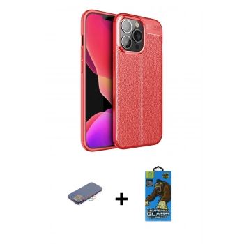 MARSİLYAN™- iPhone 13 Pro Max Kılıf Doruk Klasik Özel Seri - Siyah 18D Cam Ekran Koruyucu + Renkli Kamera Lens Koruma Cam - PE