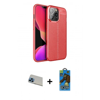 MARSİLYAN™- iPhone 13 Pro Max Kılıf Doruk Klasik Özel Seri - Siyah 18D Cam Ekran Koruyucu + Rainbow Kamera Lens Koruma Cam - MI