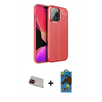 MARSİLYAN™- iPhone 13 Pro Max Kılıf Doruk Klasik Özel Seri - Siyah 18D Cam Ekran Koruyucu + Rainbow Kamera Lens Koruma Cam - KI