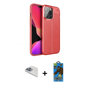 MARSİLYAN™- iPhone 13 Pro Max Kılıf Doruk Klasik Özel Seri - Siyah 18D Cam Ekran Koruyucu + Pers Alüminyum Kamera Lens - SABE