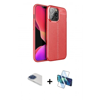 MARSİLYAN™- iPhone 13 Pro Max Kılıf Doruk Klasik Özel Seri - Siyah 3D Antistatik Cam Ekran Koruyucu + Pers Alüminyum Kamera Lens - LT