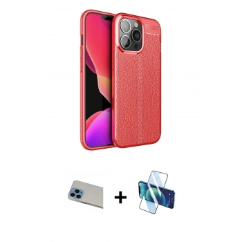MARSİLYAN™- iPhone 13 Pro Max Kılıf Doruk Klasik Özel Seri - Siyah 3D Antistatik Cam Ekran Koruyucu + Rainbow Kamera Lens Koruma Cam - MI