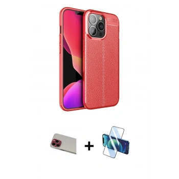 MARSİLYAN™- iPhone 13 Pro Max Kılıf Doruk Klasik Özel Seri - Siyah 3D Antistatik Cam Ekran Koruyucu + Rainbow Kamera Lens Koruma Cam - KI