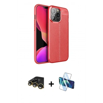 MARSİLYAN™- iPhone 13 Pro Max Kılıf Doruk Klasik Özel Seri - Siyah 3D Antistatik Cam Ekran Koruyucu + Raze Metal Kamera Lens - GD