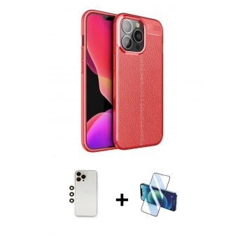 MARSİLYAN™- iPhone 13 Pro Max Kılıf Doruk Klasik Özel Seri - Siyah 3D Antistatik Cam Ekran Koruyucu + Shine Kamera Lens - GD