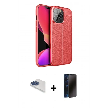 MARSİLYAN™- iPhone 13 Pro Max Kılıf Doruk Klasik Özel Seri - Siyah 3D Antistatik Hayalet Cam Ekran Koruyucu + Pers Alüminyum Kamera Lens - LT