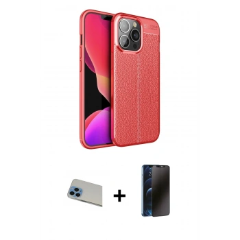 MARSİLYAN™- iPhone 13 Pro Max Kılıf Doruk Klasik Özel Seri - Siyah 3D Antistatik Hayalet Cam Ekran Koruyucu + Rainbow Kamera Lens Koruma Cam - MI