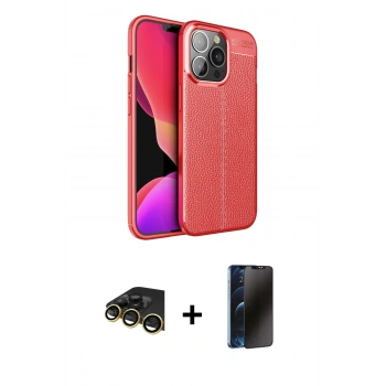 MARSİLYAN™- iPhone 13 Pro Max Kılıf Doruk Klasik Özel Seri - Siyah 3D Antistatik Hayalet Cam Ekran Koruyucu + Raze Metal Kamera Lens - GD