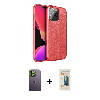 MARSİLYAN™- iPhone 13 Pro Max Kılıf Doruk Klasik Özel Seri - Siyah 6D Mat Seramik Hayalet Nano Ekran Koruyucu + Neon Fosforlu Kamera Lens - YL