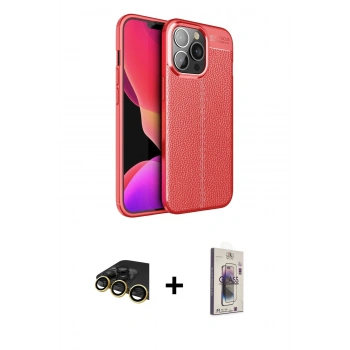 MARSİLYAN™- iPhone 13 Pro Max Kılıf Doruk Klasik Özel Seri - Siyah Bilvis 3D Cam Ekran Koruyucu + Raze Metal Kamera Lens - GD