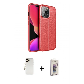 MARSİLYAN™- iPhone 13 Pro Max Kılıf Doruk Klasik Özel Seri - Siyah Bilvis 3D Cam Ekran Koruyucu + Shine Kamera Lens - GD