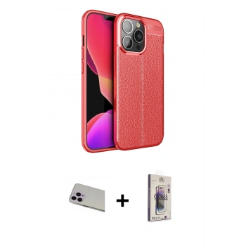 MARSİLYAN™- iPhone 13 Pro Max Kılıf Doruk Klasik Özel Seri - Siyah Bilvis 3D Cam Ekran Koruyucu + Rainbow Kamera Lens Koruma Cam - MR