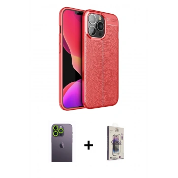 MARSİLYAN™- iPhone 13 Pro Max Kılıf Doruk Klasik Özel Seri - Siyah Bilvis 3D Cam Ekran Koruyucu + Neon Fosforlu Kamera Lens - YL