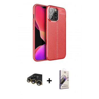 MARSİLYAN™- iPhone 13 Pro Max Kılıf Doruk Klasik Özel Seri - Siyah Bilvis 3D Mat Cam Ekran Koruyucu + Raze Metal Kamera Lens - GD