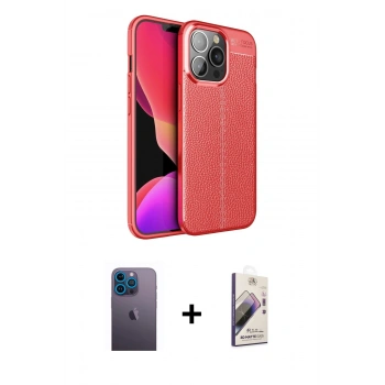 MARSİLYAN™- iPhone 13 Pro Max Kılıf Doruk Klasik Özel Seri - Siyah Bilvis 3D Mat Cam Ekran Koruyucu + Neon Fosforlu Kamera Lens - MI