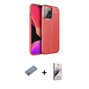 MARSİLYAN™- iPhone 13 Pro Max Kılıf Doruk Klasik Özel Seri - Siyah Bilvis 3D Mat Cam Ekran Koruyucu + Shine Kamera Lens Koruma Cam - PE