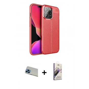 MARSİLYAN™- iPhone 13 Pro Max Kılıf Doruk Klasik Özel Seri - Siyah Bilvis 3D Mat Cam Ekran Koruyucu + Rainbow Kamera Lens Koruma Cam - MI
