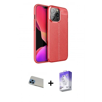 MARSİLYAN™- iPhone 13 Pro Max Kılıf Doruk Klasik Özel Seri - Siyah Bilvis 5in1 3D Magic Cam Ekran Koruyucu + Rainbow Kamera Lens Koruma Cam - MI